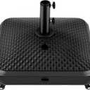 Yaheetech Fillable Mobile Umbrella Base, Heavy Duty Patio Umbrella Pole Holder for Outdoor 4 Wheels, 4 Locks 2 Knobs 123lb Capacity for Deck, Poolside, Garden, Black-Faux Rattan