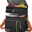 MIYCOO Lunch Bag & Lunch Box for Women Men, Double Deck Leakproof Insulated Soft Large Adult Camping Cooler bag for Work, Beach, Picnic, Travel (Black Orange, 15L)