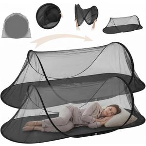 2 Pcs Large Pop up Mosquito Tent Portable Foldable Mosquito Bug Net for Bed Camping Travel Patio Outdoor 78 * 31 * 22 Inch Bug Netting Mesh Tent Canopy for Adults Bedroom, Black
