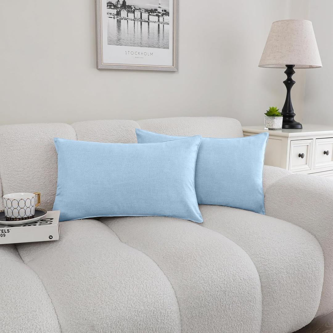 NiNi ALL Outdoor Waterproof Throw Pillow Covers Set of 2 Decorative Farmhouse Garden Pillowcase Solid Cushion Cases for Patio Tent Couch 12x20 inch Light Blue