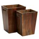 2 Piece Rustic Style Wood Trash Can Set - Farmhouse Square Wastebasket Bins with Handles for Home or Office (Brown, Small & Large) - Rustic Bathroom Trash Can Set