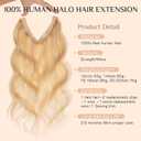 Rich Choices Halo Hair Extensions Real Human Hair Wavy Invisible Wire Remy Hairs Halo Extension for Women One Piece Clip in Hairpiece 16 Inch #18P613 Ash Blonde Highlight Bleach Blonde