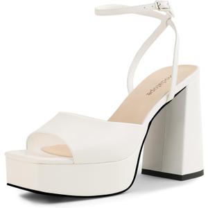 Modatope Platform Heels for Women Platform Sandals Womens Chunky Heel Open Toe Pumps Ankle Strap Womens Wedding Party Pumps Shoes (11, White)