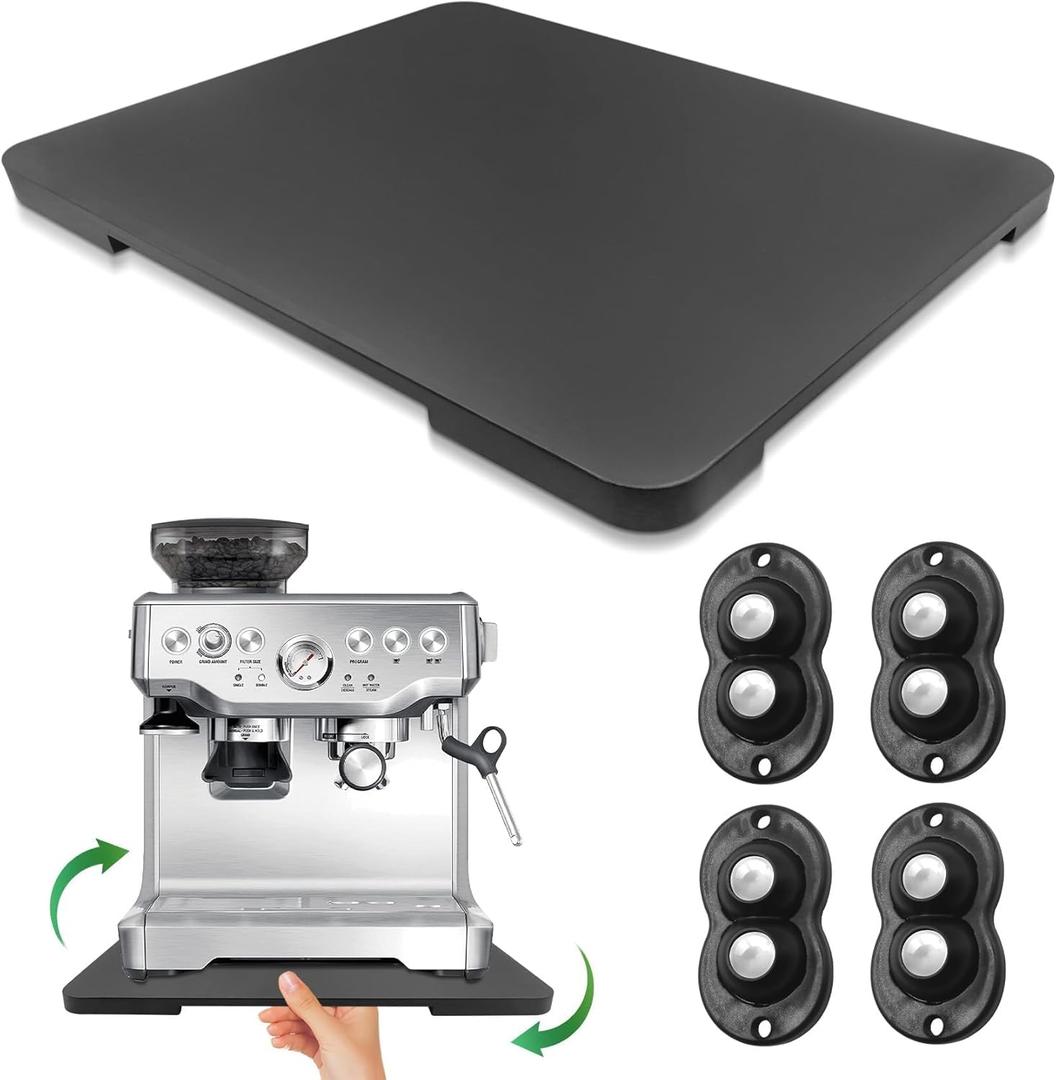 Appliance Slider 360 Rolling Tray for Coffee Maker Bamboo Coffee Pot Slider Tray for Countertop Rotation Sliding Tray with Wheels, Appliances Mat Easily from Under The Cabinet Black(Large 15.7"13")