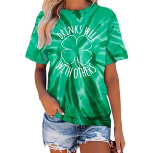 St Patrick's Day Clover T-Shirt Women Blessed Lucky Irish Shamrock Green Tshirts Lucky Mama Graphic Tee Tops (L)