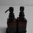 Soap Dispenser - 2 Pack, Antique Design Thick Amber Glass Hand Soap Dispensers with Sturdy Tray; 304 Rust Proof Stainless Steel Black Pump, 12Pcs Stickers, for Kitchen, Bathroom- Black