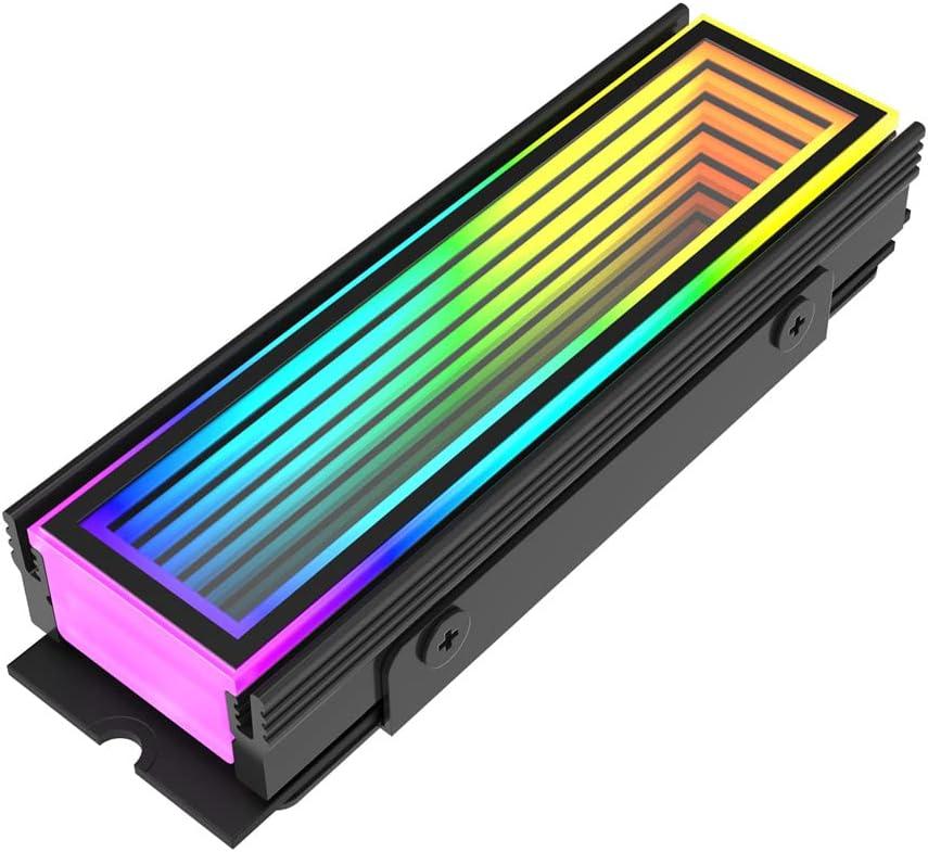 M.2 2280 ARGB Hard Drive Heatsink Cooling M2.2280 SSD Cooler 5V 3Pin Addressable RGB Sync Multi Mainboard Efficient Heat Dissipation SSD Radiator with Thermal Pad(Black)
