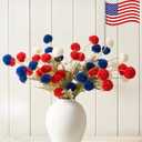 Red White and Blue Artificial Flower Arrangement 12 Stems with American Flag, 4th of July Table Decorations Centerpiece for Patriotic Home Decor, Independence Day Party, Memorial Day Decor