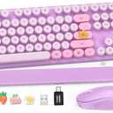 Wireless Keyboard and Mouse Combo-Round Keycaps, Full-Size Retro Typewriter Keyboard with Detachable Wrist Rest, Sleep Mode & Tilt Legs, 2.4GHz Cordless Connection for Mac/Windows/PC (Lavender Purple)