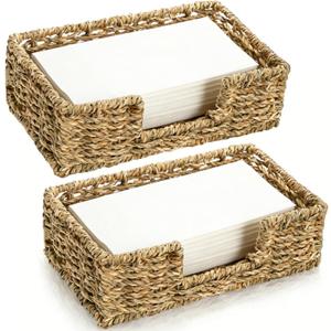 Pumtus 2 Pack Woven Napkin Holders, Seagrass Guest Towel Serving Tray, Fit Napkins 8.2 x 4.7 Inch, Disposable Paper Hand Towel Basket, Rattan Flat Napkin Dispenser for Bathroom Kitchen