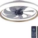 OurEDee 20'' Ceiling Fan with Lights & Remote, Low Profile, 6 Wind Speeds, Dimmable Light, Modern White Flush Mount, Smart for Home (Gold+Grey)
