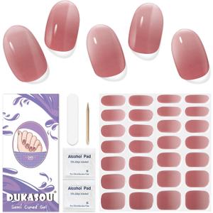Semi Cured Gel Nail Strips, 28 pcs Gel Nail Stickers, Work with Any UV Lights, Long-Lasting Nail Wraps, Stick on Nails for Women Easy to Apply & Remove