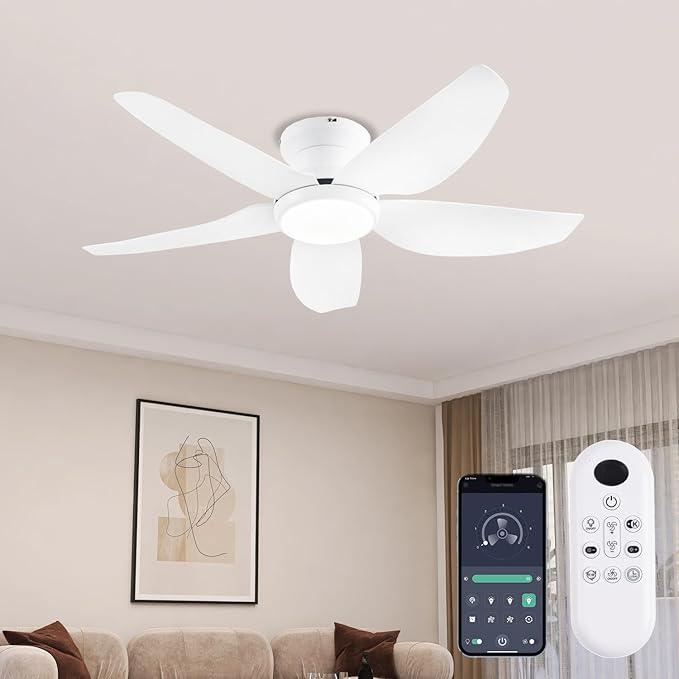 43 Inch Low Profile Flush Mount Ceiling Fans with Lights