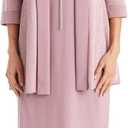 R&M Richards Women's Formal 2-Piece Metallic Rib Knit Pleated Jacket & Shift Dress Set with Necklace for Mother of the Bride, Mauve Size 14