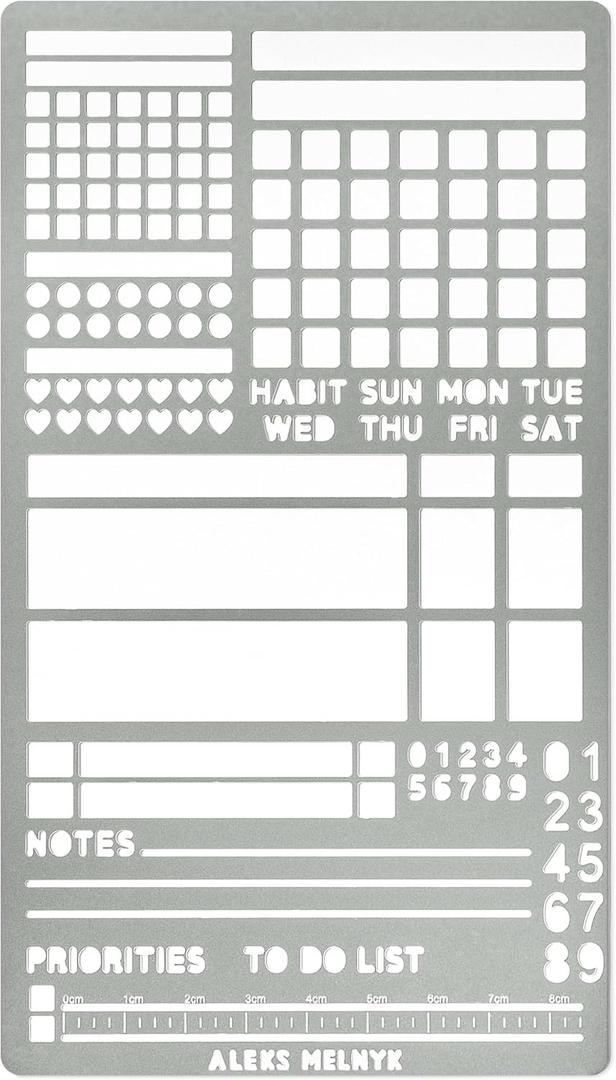 Aleks Melnyk No.423 Metal Stencil for Bullet Journaling, Bookmark, Planning, Banners, Lines, Lists, Planner Stamps, Habit Tracker, Dot Journal Stencil for Diary, Template, Scrapbook