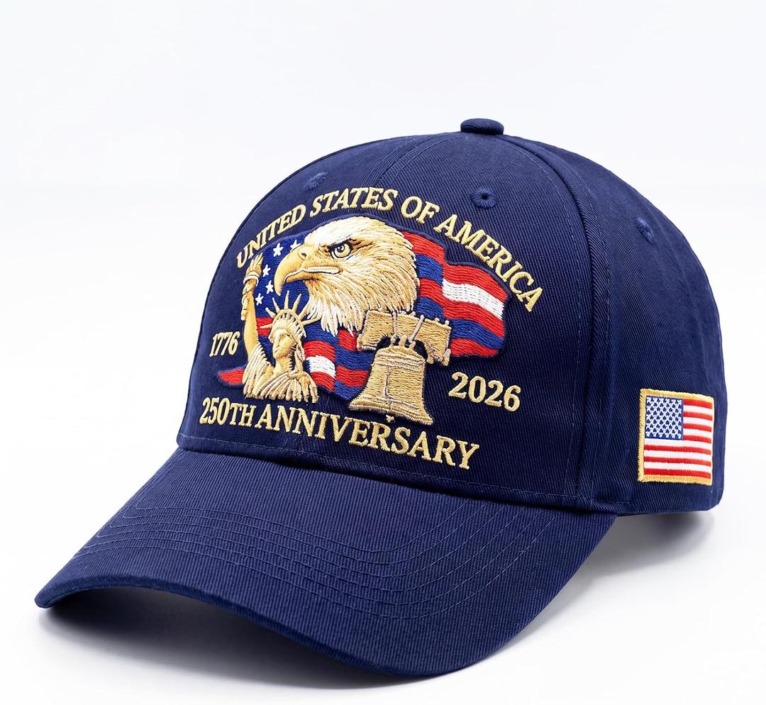 Unittype 250th Anniversary Hat Adjustable United States Patriotic Hat USA Retro Embroidered American Baseball Cap (Blue)