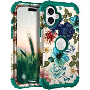 Hocase Heavy Duty Case for iPhone 17 6.3"", Teal Flowers