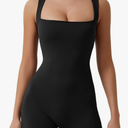 QINSEN Womens Strappy Square Neck Tank Top Tummy Control Bodycon Stretch Shorts Jumpsuit Outfits, Size 8