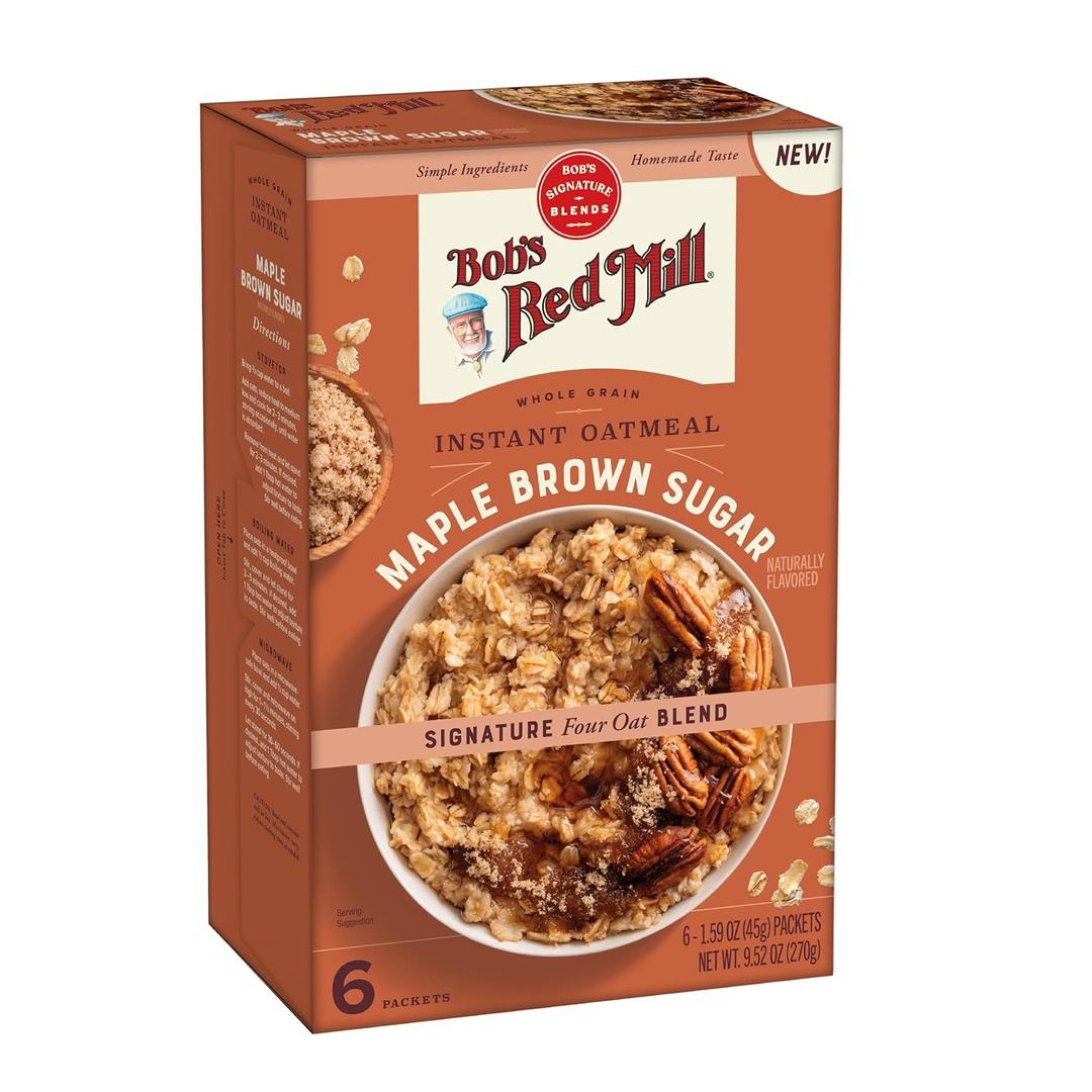 Bob's Red Mill Instant Oatmeal, Maple Brown Sugar, 6 Packets Total, Non-GMO, Gluten Free, Whole Grain (EXP 08/04/27)