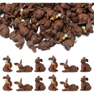 Giegxin 60 Pcs Easter Mini Chocolate Bunny Decor Fake Chocolate Little Bunny Figurine Tiny Resin Rabbit Figurine Miniature Rabbit Decor for Easter DIY Craft Embellishment Basket Filler Home Decoration