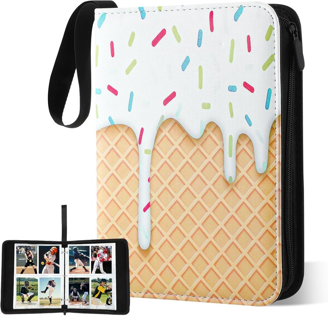 Ice Cream Drip Baseball Card Binder Trading Card Binder Portable Collector Cardholder Baseball Album Case for Boys Sports Game Supplies(Ice Cream,White,440 Pocket)