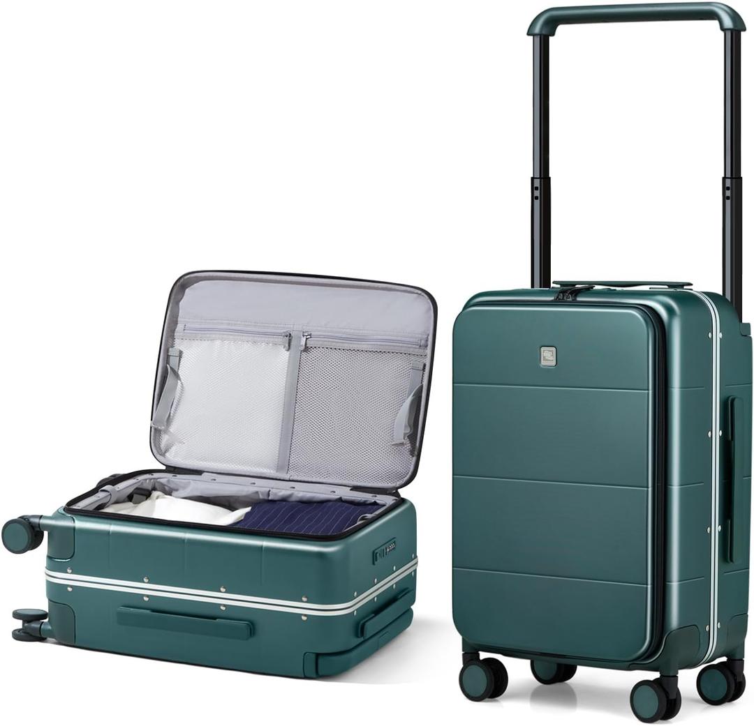 1 Pack Hanke Top Opening Carry On Luggage, 20 Inch Zipperless Aluminum Frame Wide Handle Luggage, All-PC Hard Shell Trunk Suitcase with Spinner Wheels, TSA Airline Approved (Blackish Green, 40L)