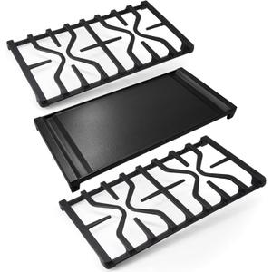 WB31X24738 Cast Iron Griddle & WB31X27151 Stove Grates Replacement for GE Gas Stove JGBS66REKSS, JGB700SEJ4SS, JGSS66SEL1SS, JGSS66SEL3SS, Griddle Plate Side Burner Grate Cooktop for GE Range Parts.