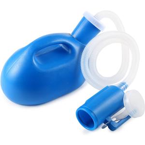 ONEDONE Urinals for Men - Portable Urinal for Men Spill Proof Nighttime Men's Urinal Bottle Male Pee Bottle Urine Bottle 68 OZ for Hospital Home Camping Car Travel 45" Long Hose with Lid (Blue)