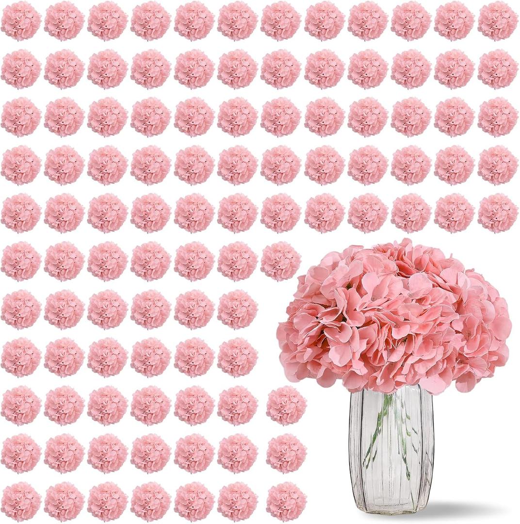 100 PCS Blush Hydrangea Artificial Flowers, Silk Full Flowers Heads with Stems for Wedding Centerpieces, Home, Garden, Baby Shower, Party Decoration