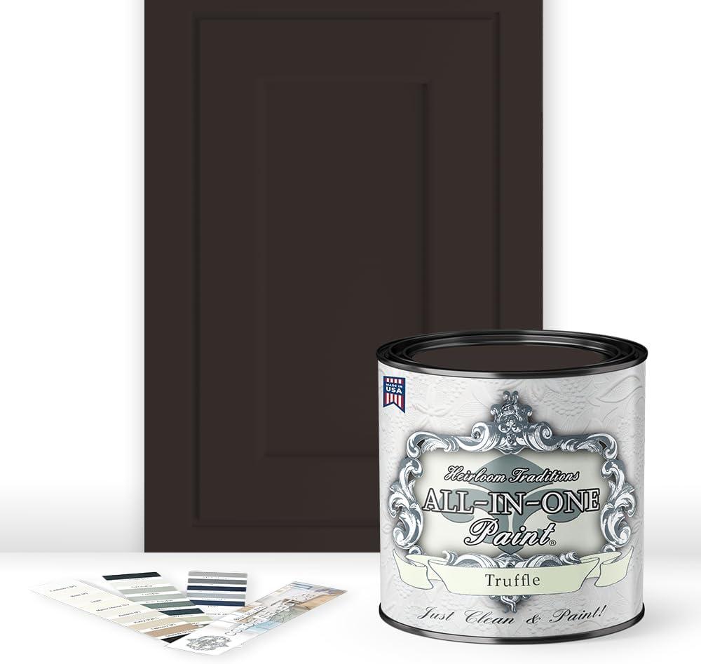 ALL-IN-ONE Paint, Durable cabinet and furniture paint. Built in primer and top coat, no sanding needed. Includes our 30 featured color card - Truffle (warm, dark brown), Quart (32 Fl Oz (Pack of 1))