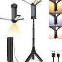 Rechargeable LED Work Light with Stand, 2000LM 3000/6000K Dimmable Cordless Work Light with 5 Lighting Modes and 3 Brightness, Portable Solar Job Site Lighting Kit