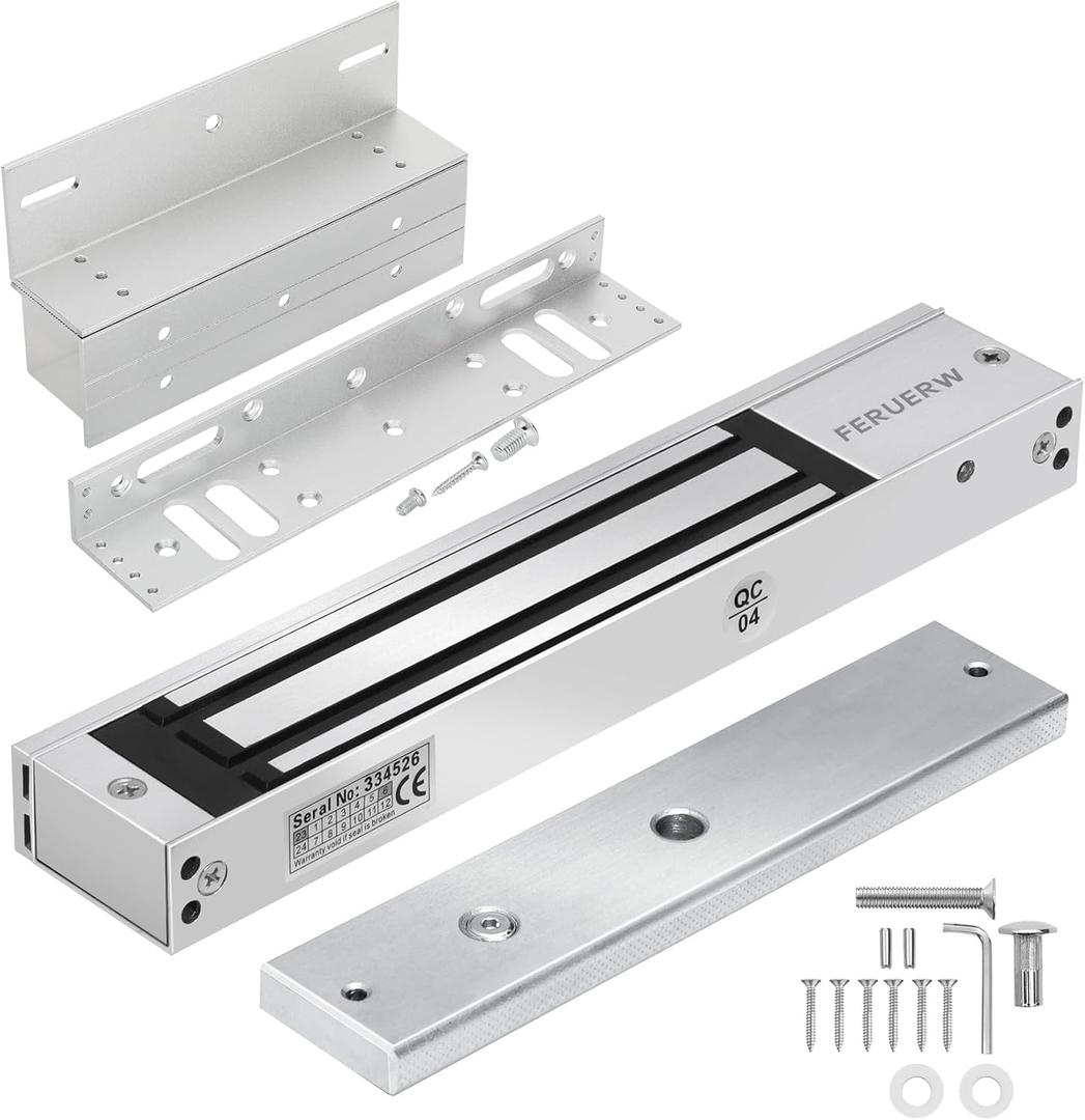 600LBs/280KG Electric Magnetic Lock,Electromagnetic Door Lock Holding Force for Access Control, OutSwinging Door Access Control System, Single Door 12V, with Z and L Bracket