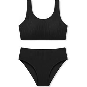 URMAGIC Girls Two Piece Swimsuits Ribbed Bikini Sets Swimming Bathing Suit Beach Sport Athletic Teen Girls Swimwear,Size 11-12Y