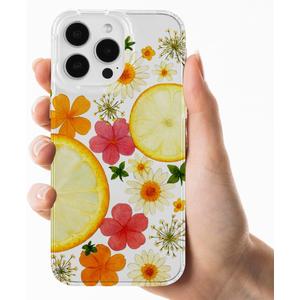 Compatible with iPhone 16 Pro Max Clear Case Flowers, Trendy Cute Tangerine Fruit Floral Girly Anti-Yellowing TPU Shockproof Aesthetic Protective Phone Case Cover for Women Girls 6.9"