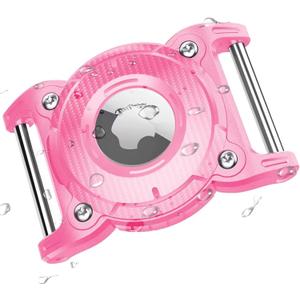 ONEONTA Airtag Dog Collar Holder | Airtag Dog Waterproof - Airtag Holder for Dog Collar with Removable Metal Loop, Sturdy TPU, Lightweight, Compact Size, Fits 1" Width Collar, Pink