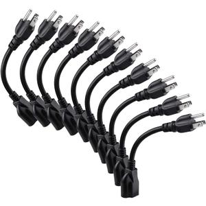 Miady Short Power Extension Cord Outlet Saver, 16AWG/13A, 3 Prong (10 Pack, Black, 8 Inch, ETL Listed)