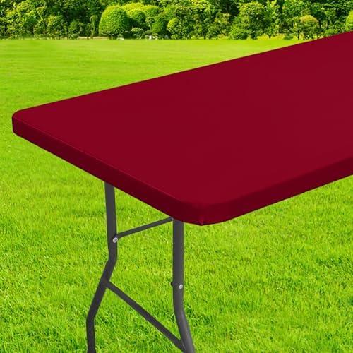 homing Rectangle Table Cloth Cover, Waterproof Polyester Elastic Fitted Tablecloth, Fits for 6 Foot Folding Tables, Washable Table Protector for Picnic, Camping, Outdoor (Wine Red, 30" x 72")