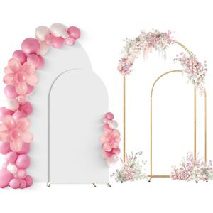 SuuWoee Arch Backdrop Stand Set of 2 With Cover (6FT+5FT),Gold Metal Wedding Arch Balloon Stand With Cover for Birthday Party Baby Shower Graduation Ceremony Decoration