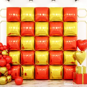 Red and Gold Square Foil Balloon Wall,19 Inches Double Sided Square Balloons Tunnel Arch Kit for Bachelorette,Birthday,Baby Shower,Wedding,Anniversary,Valentines Day Party Decorations