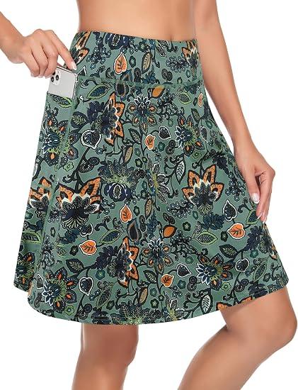 KORALHY Golf Skirt, Women's 20" Knee Length Tennis Skirts Athletic Golf Skorts with Inner Shorts Training Running Elastic Waistband Skin-Friendly Skort with Pockets Green S