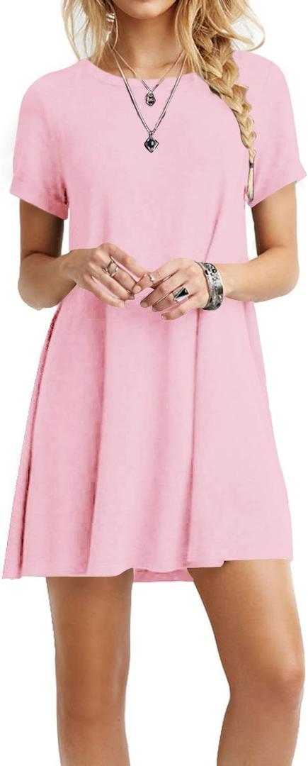 TOPONSKY Women's Casual Plain Simple Loose Flowy Short-Sleeve T-Shirt Dress (X-Large)