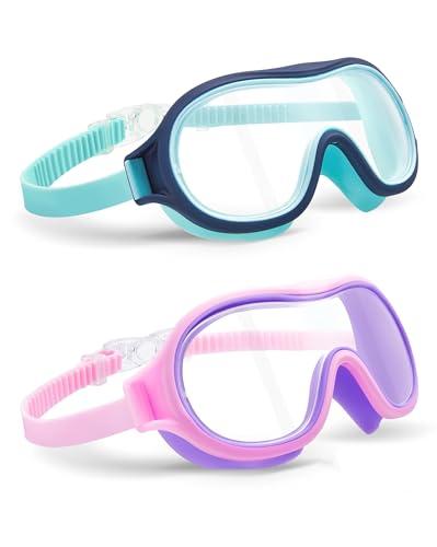 Aegend 2 Pack Swim goggles for Kids 3-15, Anti-Fog Anti-UV Wide Vision Waterproof, No leak Swimming goggles for Boys Girls