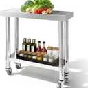 Stainless Steel Work Table with 4 Wheels 30 x 12 x 34 Inch Adjustable Metal Commercial Prep Workstation 2-Tier Heavy Duty Mobile Work Station Suitable for Kitchen Restaurant Hotel Garage