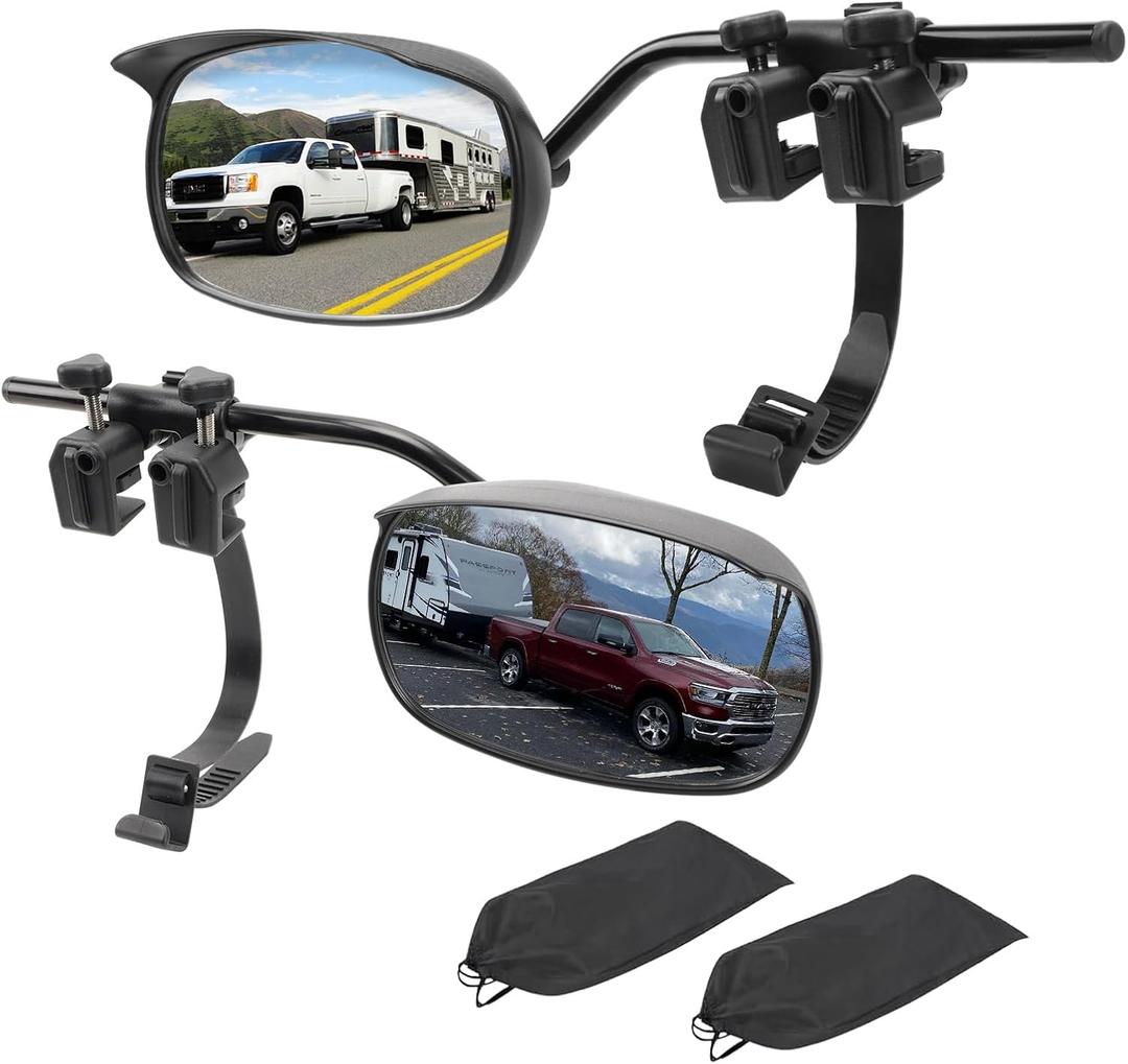 Universal Clip on Towing Mirrors Extensions for Towing, Side Mirror Extenders for Towing with Rain Proof, Convex Rearview Mirror, Tow Mirrors for Car Truck Trailer RV SUV, 2 Pack