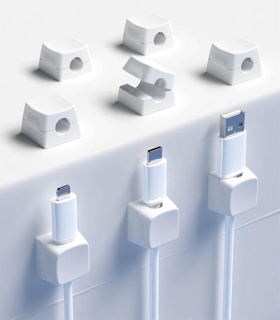 8-Pack Magnetic Cable Clip Nano Adhesive Cable Organizer - White, Suitable for Office desktops, Bedside Tables, Home appliances Wire Management (2Pack)