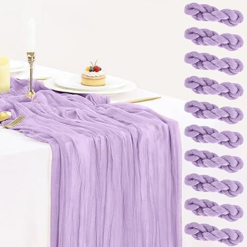 10 Pack Lavender Cheesecloth Table Runner Fall Thanksgiving 10FT Gauze Cheese Cloth Table Runner 35x120 Inch Purple Table Cloth for Wedding Bridal Shower Holiday Sheer Home Decor