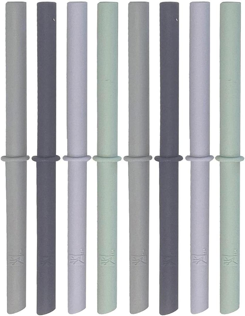 Elk and Friends Adult & Kid's Reusable Silicone Straws with Stopper for 8oz & 10oz Mason Jars or Tumblers, Pack of 8 Colorful Straws 6.3"