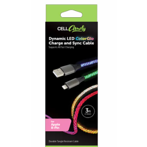 Cell Candy Dynamic LED ColorGlo Charge & Sync Cable For Apple 8 Pin