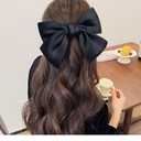 Black Satin Bow Hair Clip for Women, Elegant Large Ribbon Barrette, Fashion Hair Accessory for Party or Daily Wear (Black)
