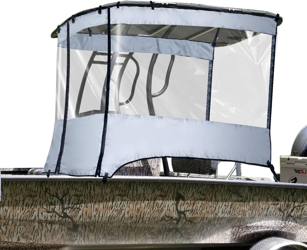 Universal T-TOP Enclosure, Boat Console Spray Shield, Clear Spray Curtain for T-TOP Center Console Gray, Fits Boat Width 6.9-7.5FT (M)